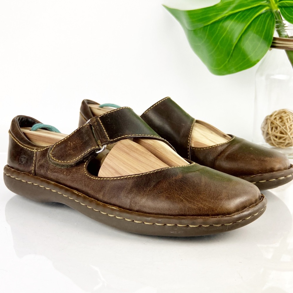 Born Mary Jane Strap Flats Comfort Brown Leather